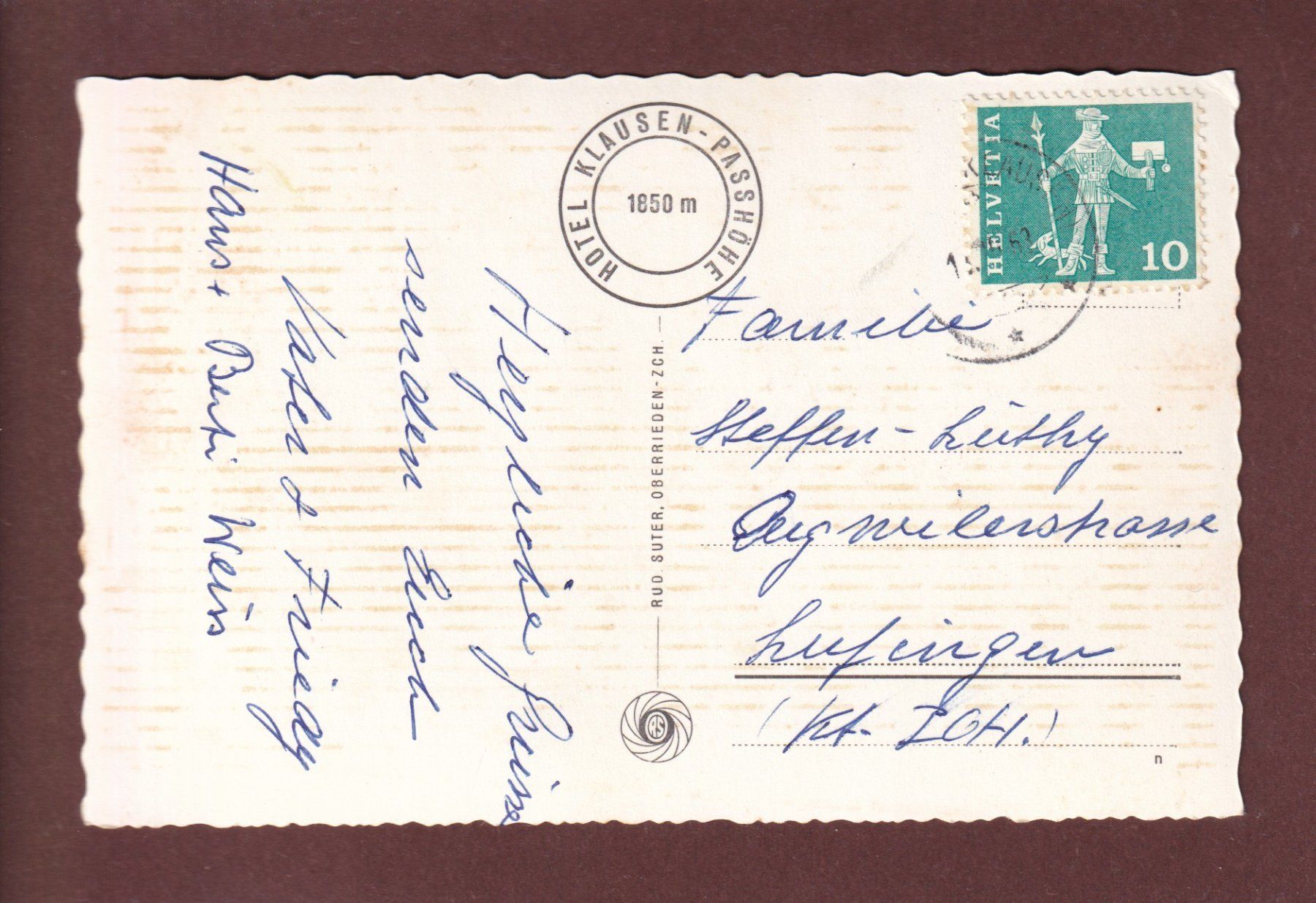 Cartes postales: Hotel KLAUSEN-PASSHÖHE - 1963 – D'occasion à Pully par nicecards-shop 1