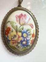 Vintage Porzellan-Anhänger Limoges France Blumenmotiv 5 x 4 