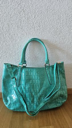 Handtasche türkis mit Krokoprägung, guter Zustand