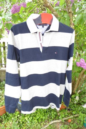 Tommy Hilfiger Polo Gr. M  Pullover gestreift blau/grau