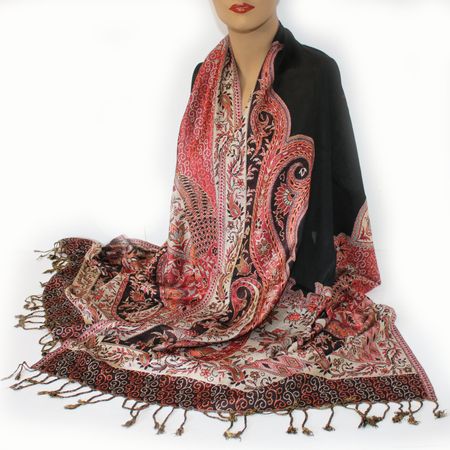 Damenschal Schal Viskose Paisley Pashmina 200x70 Schwarz 514
