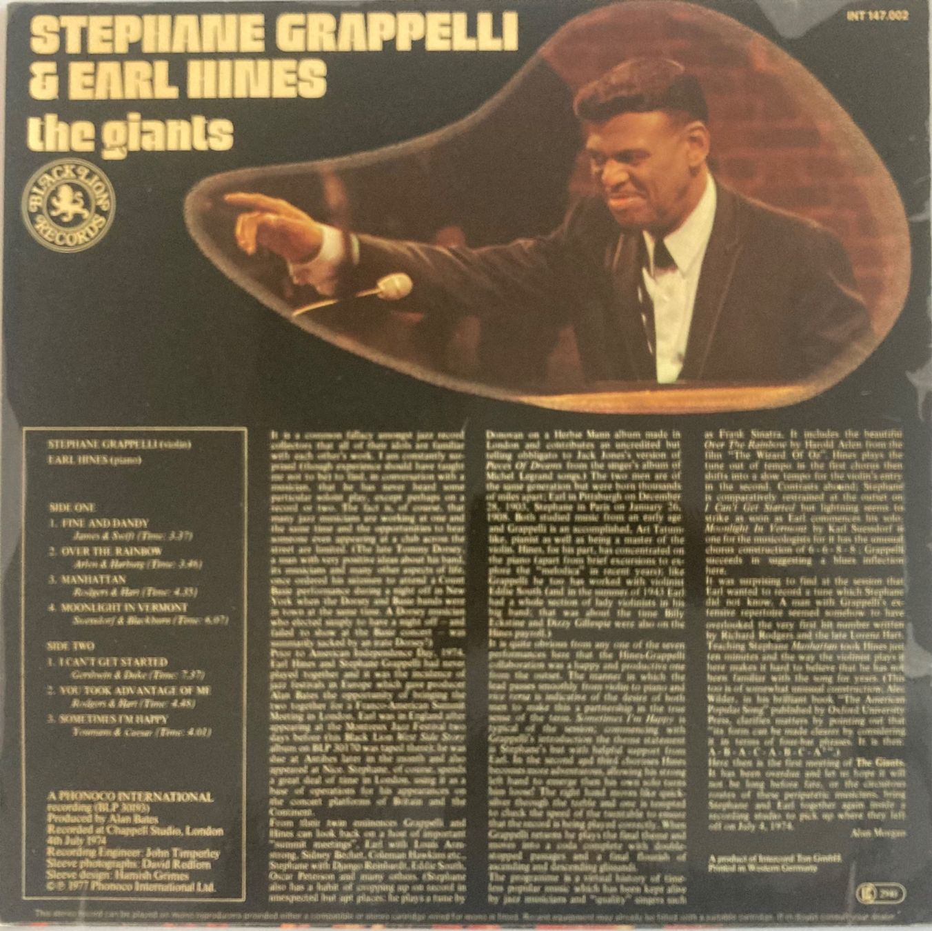 Schallplatten: STEPHANE GRAPELLI & EARL HINES - THE GIANTS – Gebraucht aus Poliez-Pittet von Newtown-Records 1