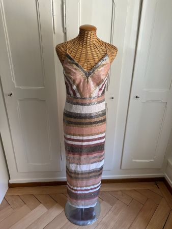 ADRIANNA PAPELL - Pailletten Kleid rosa-weiss-silbern 34