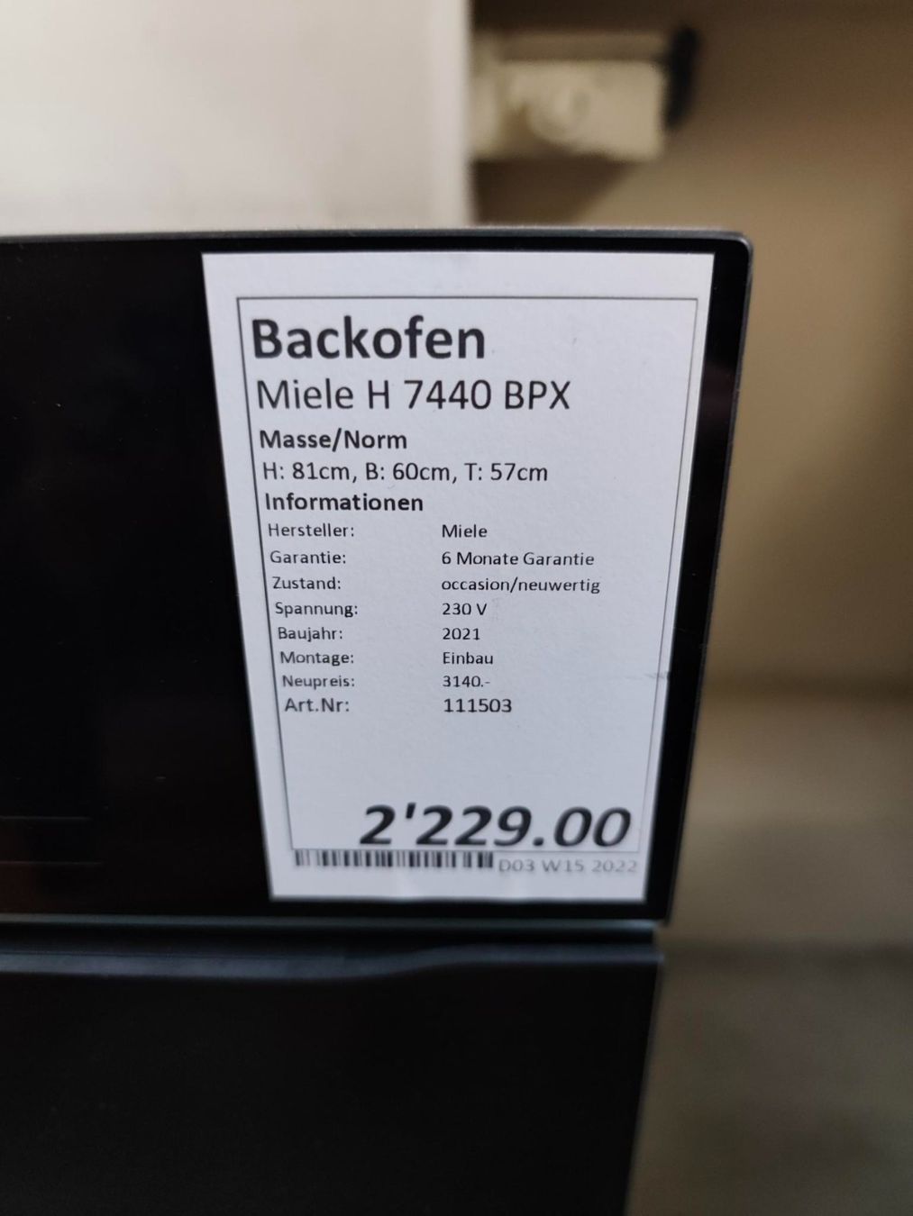 Forni: Miele H 7440-60 BPX Backofen Obsidianschwarz – Usato da Nunningen venduto da Ra_wi 3