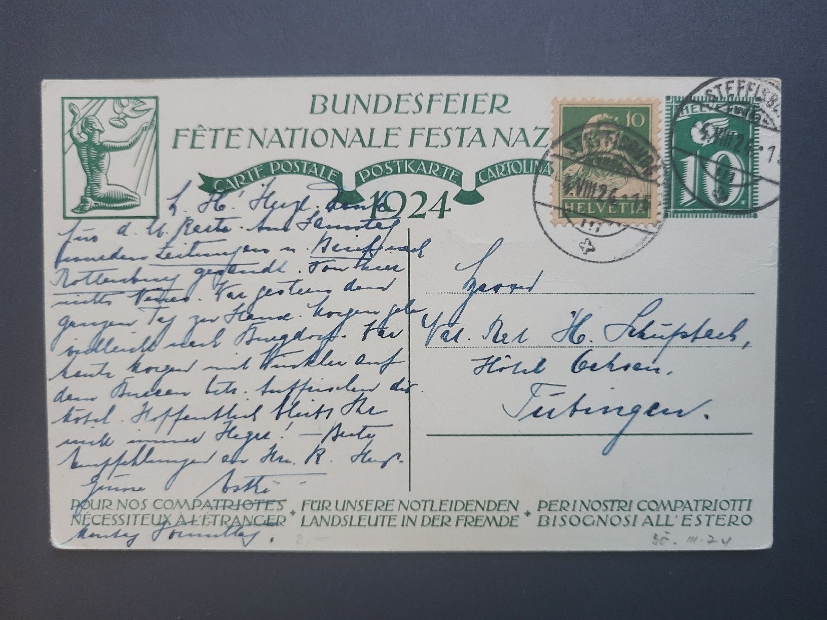 Tutti i francobolli: 1924, Bundesfeier-Postkarte Nr.40 – Usato da stäfa venduto da brandy66 1