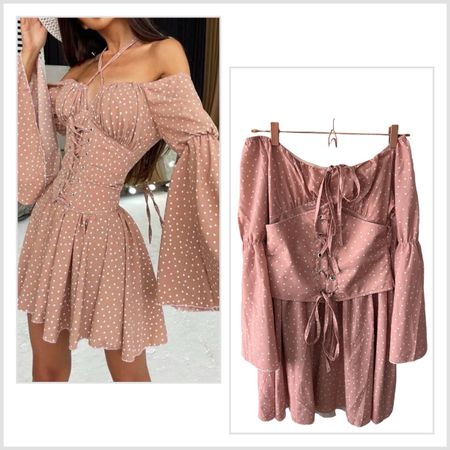 Rosa Pünktchen Sommerkleid mit Schnürung, Grösse S