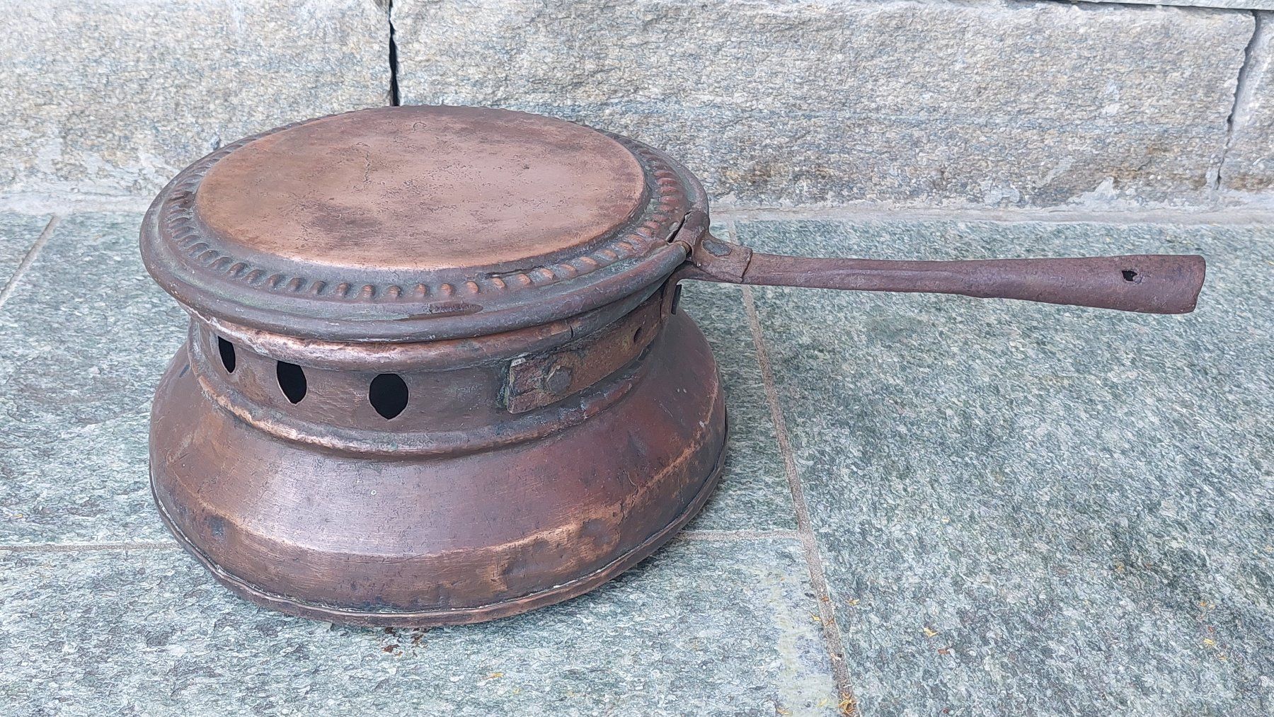 Padelle: Kupferpfanne mit Griff und Deckel, antik – Usato da Muri b. Bern venduto da Spassholz