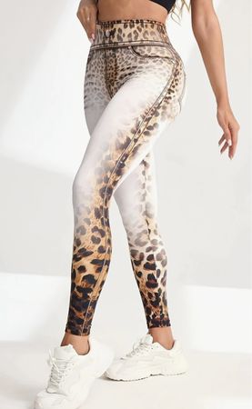 Sexy Leggings effetto jeans stampa leopardo-unisex-nuovo-M/L