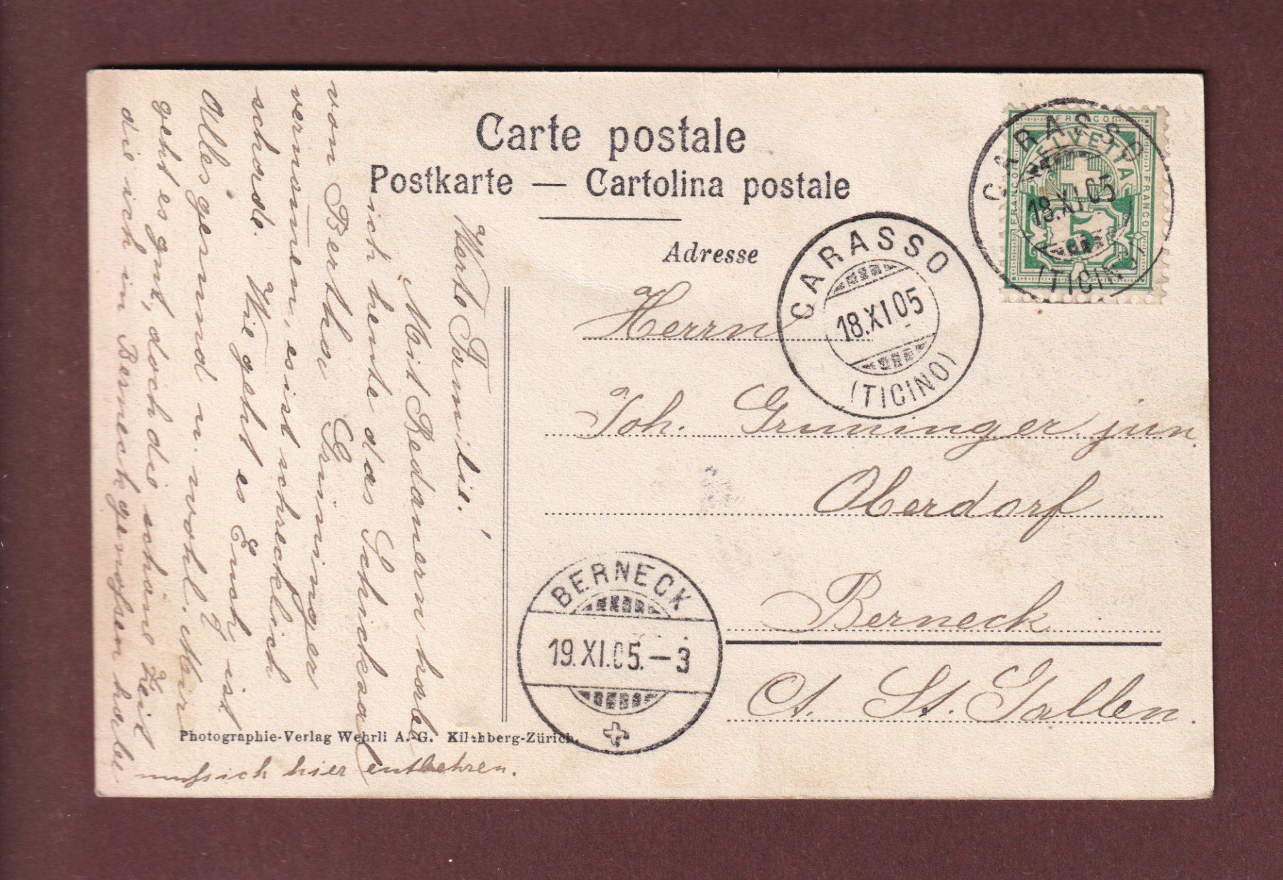 Cartoline postali: LUGANO - Quai - 1905 – Usato da Pully venduto da nicecards 1