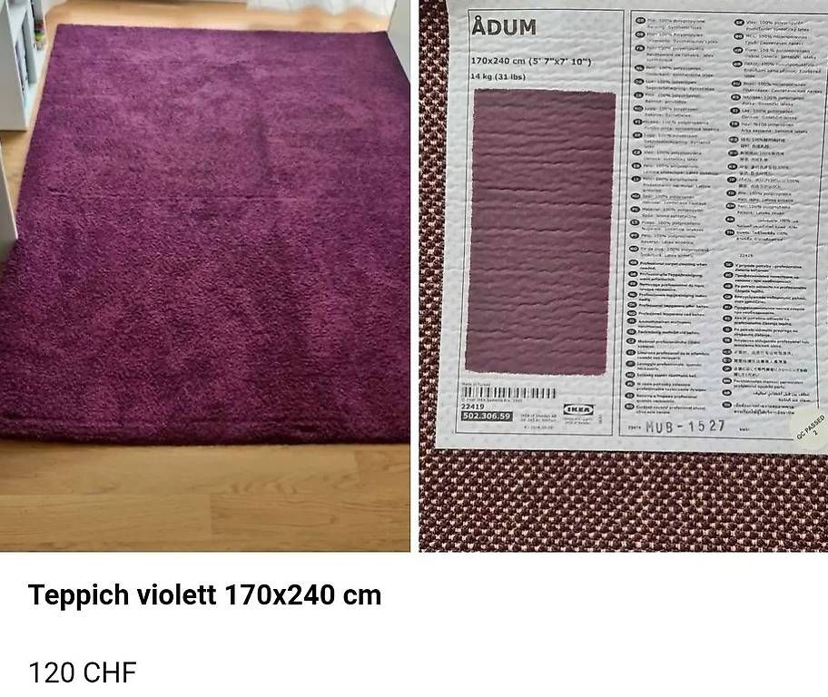 Teppiche: Teppich 170x240cm violett – Gebraucht aus Grüt (Gossau ZH) von estate08 1