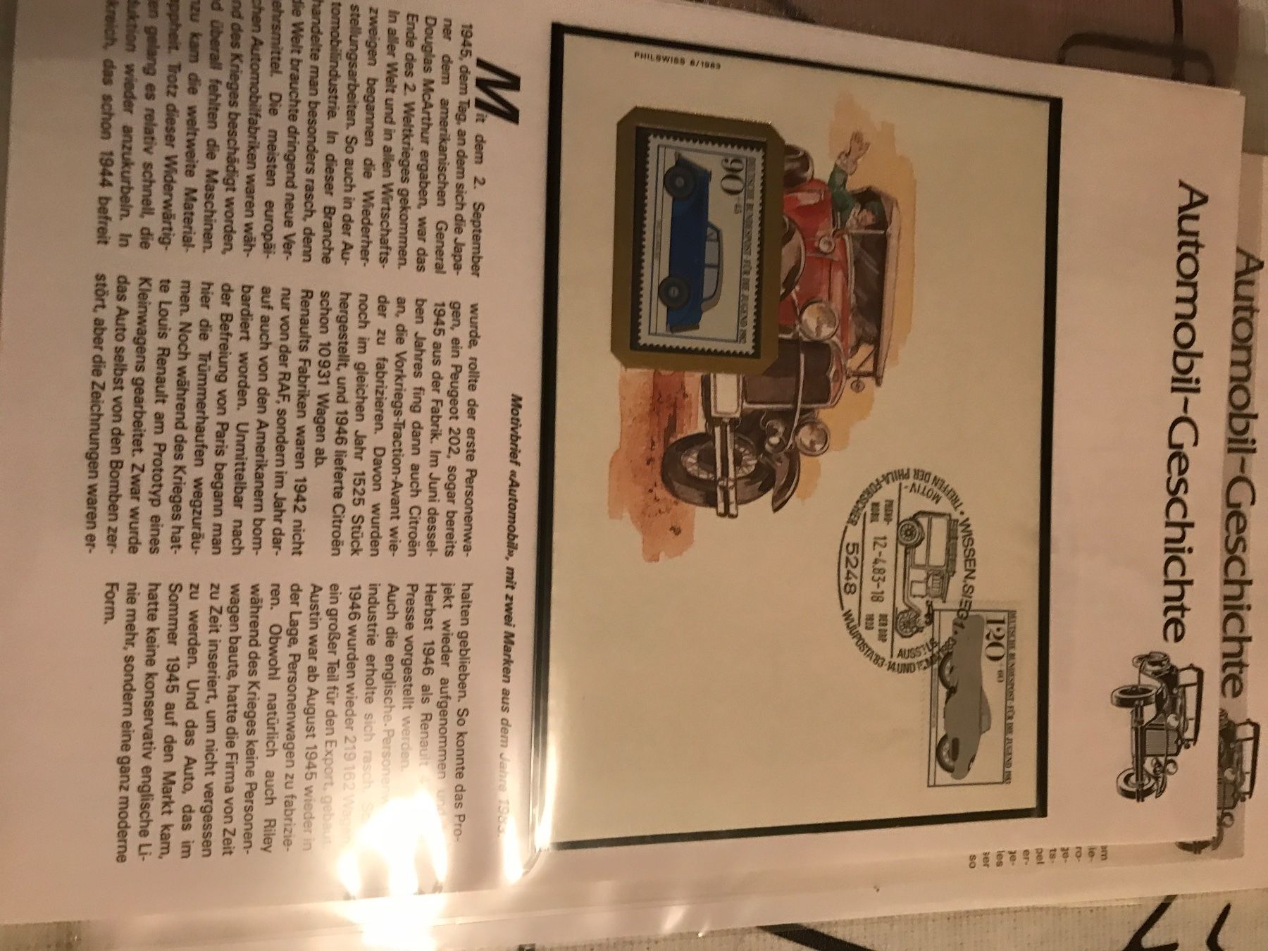 Tutti i francobolli: 9 Seiten Automobil-Geschichte 1986 – Usato da St. Gallen venduto da Setin 6