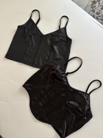 2 Schwarze Satin Korsett Top Gr. L