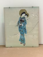 Vintage asiatische, handbemalte japanische Seiden-Geisha