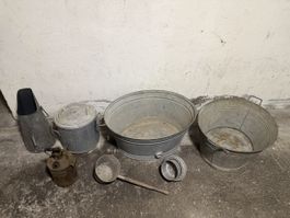 Lot d’objets vintage en fer/ acier galvanisé bacs 72/80L