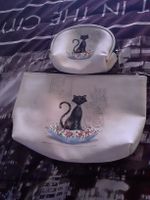 Schwarze Katze Kissen Kosmetiktasche Set 2 Teile, süss!