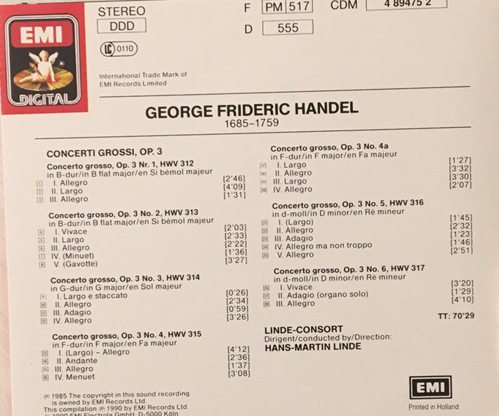 CD: Händel - Concerti grossi, op. 3 – Usato da Grüningen venduto da azulamarillo 1
