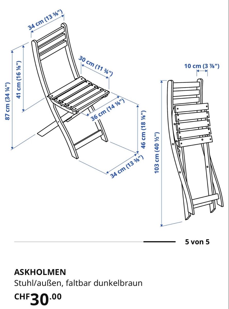 Ikea Set de table et chaises: Gartentisch mit Stuhl neuwertig Ikea – D'occasion à Zug par Tugiumerin 3