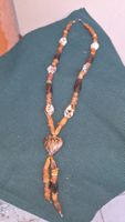 Kreative Vintage Kette m. Landschafts-Achat & Bernsteinperle