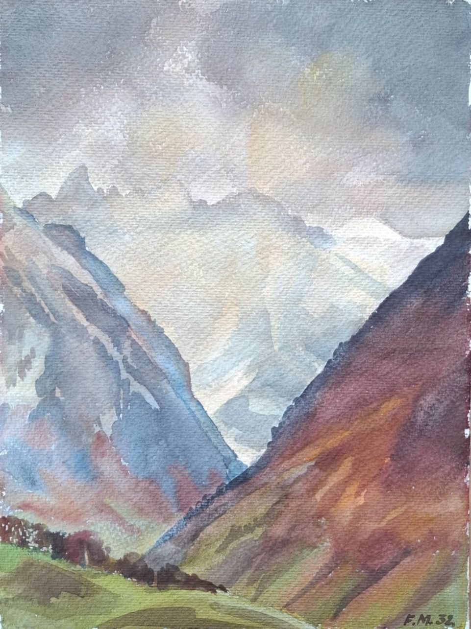 Dipinti: Aquarell Ferdinand Meyer-Streiff Sernftal Glarus 1932 – Usato da Rheinfelden venduto da Badelus