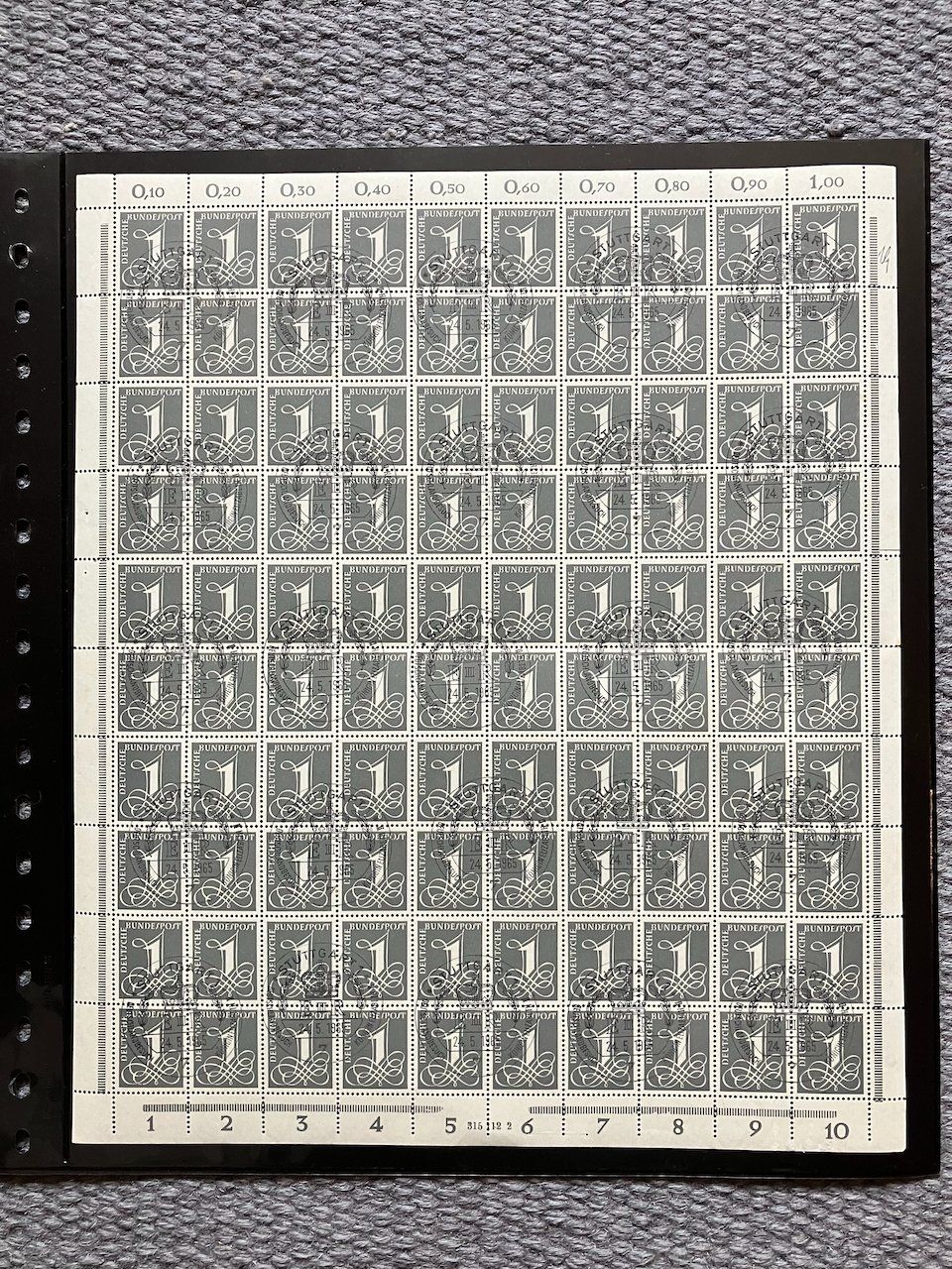 Tutti i francobolli: BRD - Bogen 1 Pfennig fluoreszierend mit Sonderstempel – Usato da Nesslau venduto da zueri6