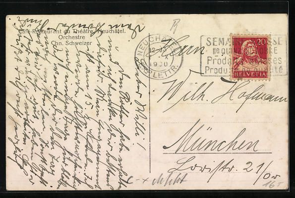 Cartes postales: Neuchatel, Café-Restaurant du Theatre,  – D'occasion à Berlin par bartko-reher 1