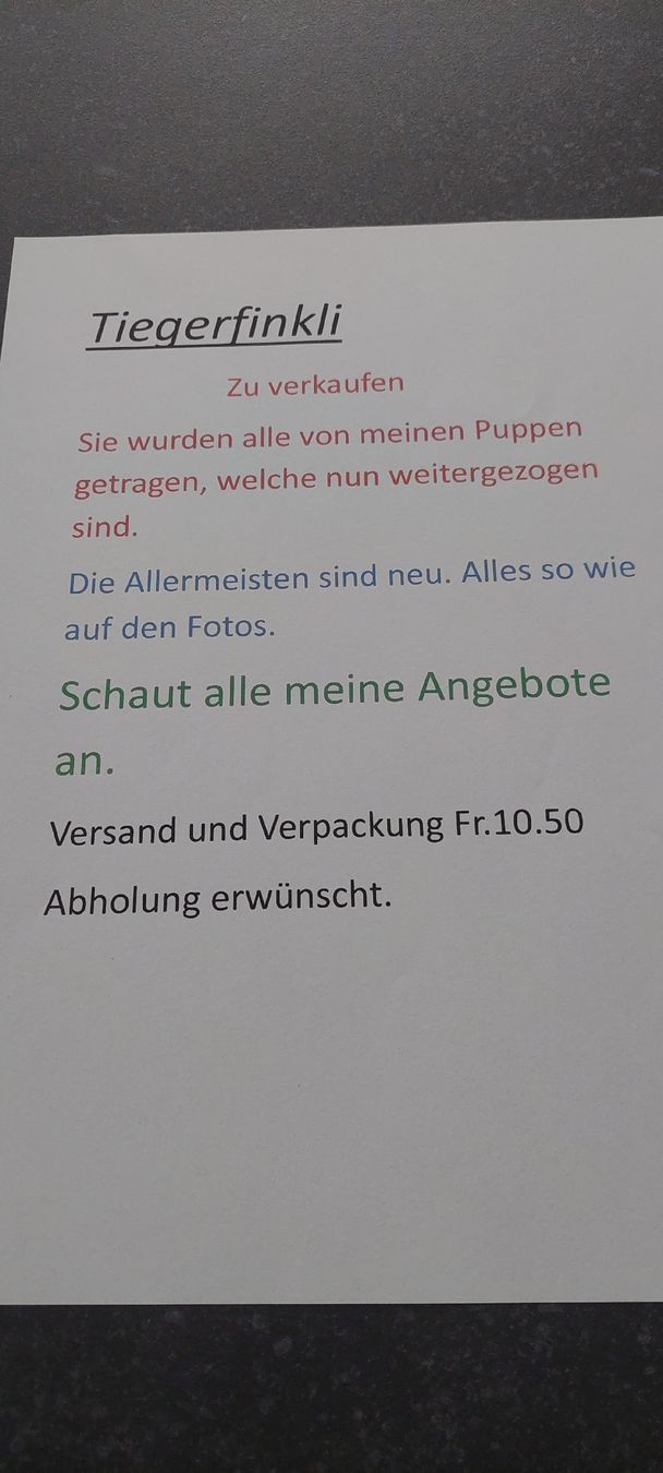 Bambole: Tiegerfinkli für Puppen oder Kinder  – Nuovo (secondo la descrizione) da Muri AG venduto da nindo1 1