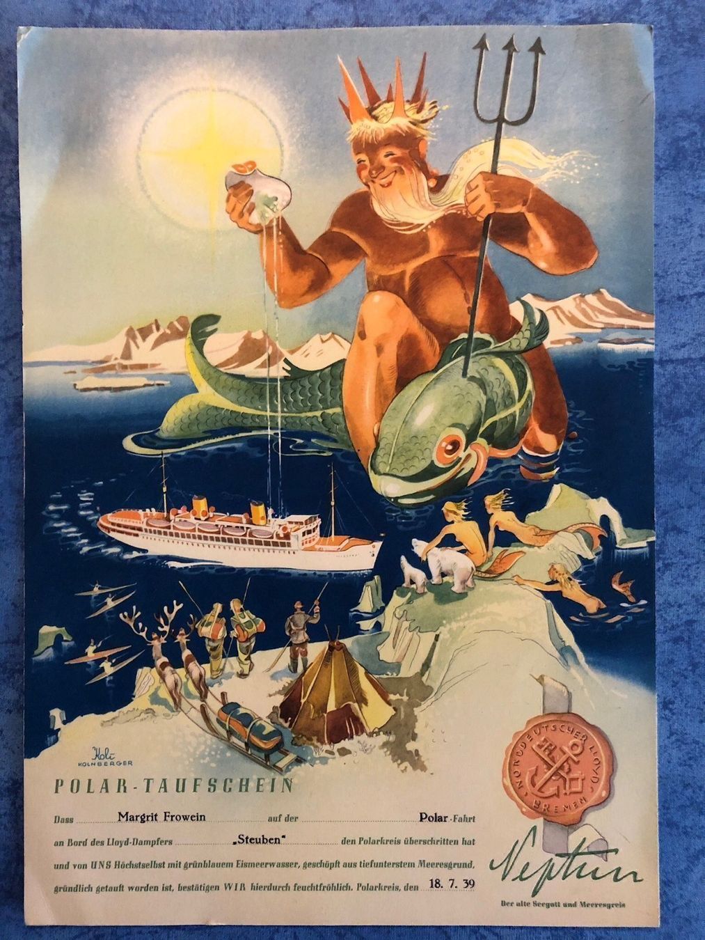 Documenti: Polar-Taufe Lloyd Dampfer Steuben 1939 – Usato da Steffisburg venduto da bwt56