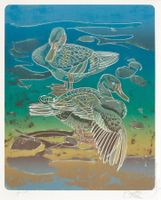 Erni Hans, Zwei Enten, handsigniert mit einer Taube, Litho.