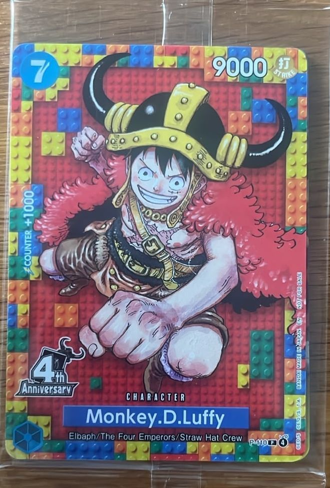 Bandai Carte collezionabili: One Piece Card Monkey D. Luffy 4th Anniversary Pre Release  – Nuovo e nell'imballaggio originale da Triesen venduto da drag.on.fly__91