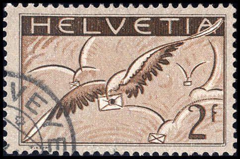 Tutti i francobolli: 1930, 2 Fr. Brieftaube Nr. F13, mit Eckstempel, fehlerfrei. – Usato da Aesch BL venduto da toffifee09