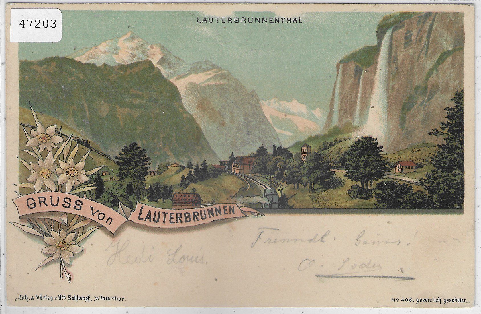 Cartoline postali: Gruss aus Lauterbrunnen - Litho – Usato da Ettingen venduto da Kartenplanet