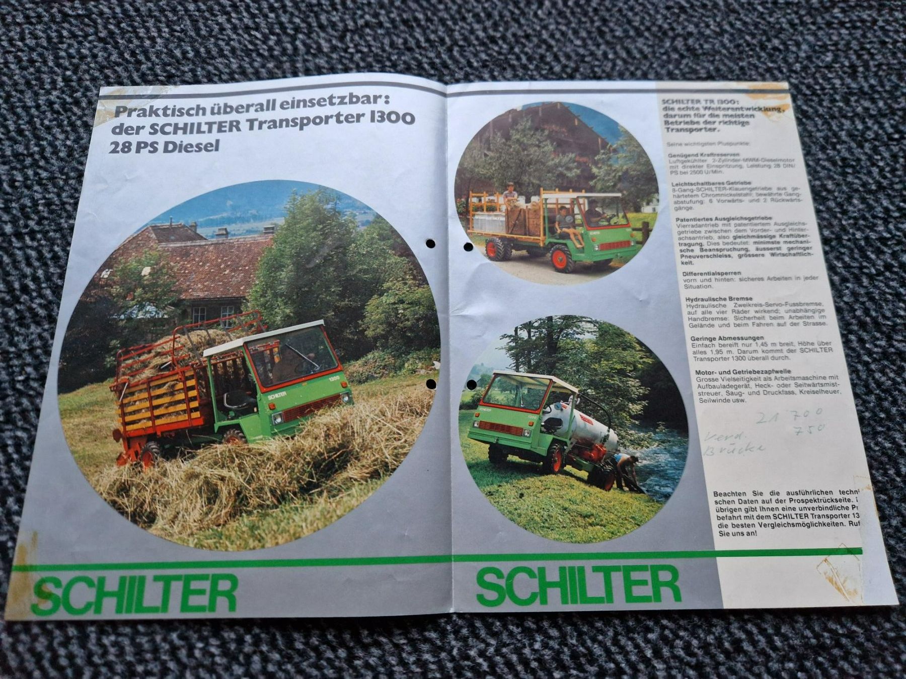 Schilter Trattori: Original Prospekt Schilter 1300 Transporter – Usato da Dürnten venduto da Bachtel84 1