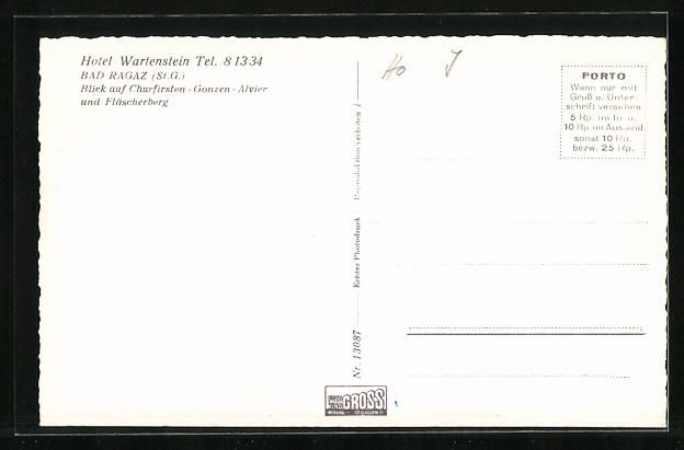 Cartoline postali: Bad Ragaz, Hotel Wartenstein, Blick auf  – Usato da Berlin venduto da bartko-reher 1