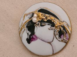 Porzellan Brosche & Anhänger faszinierender S.Brogni Schmuck