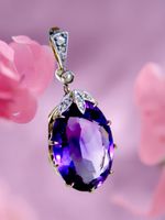 Antiker 750 18ct Gold Amethyst Anhänger mit Diamanten