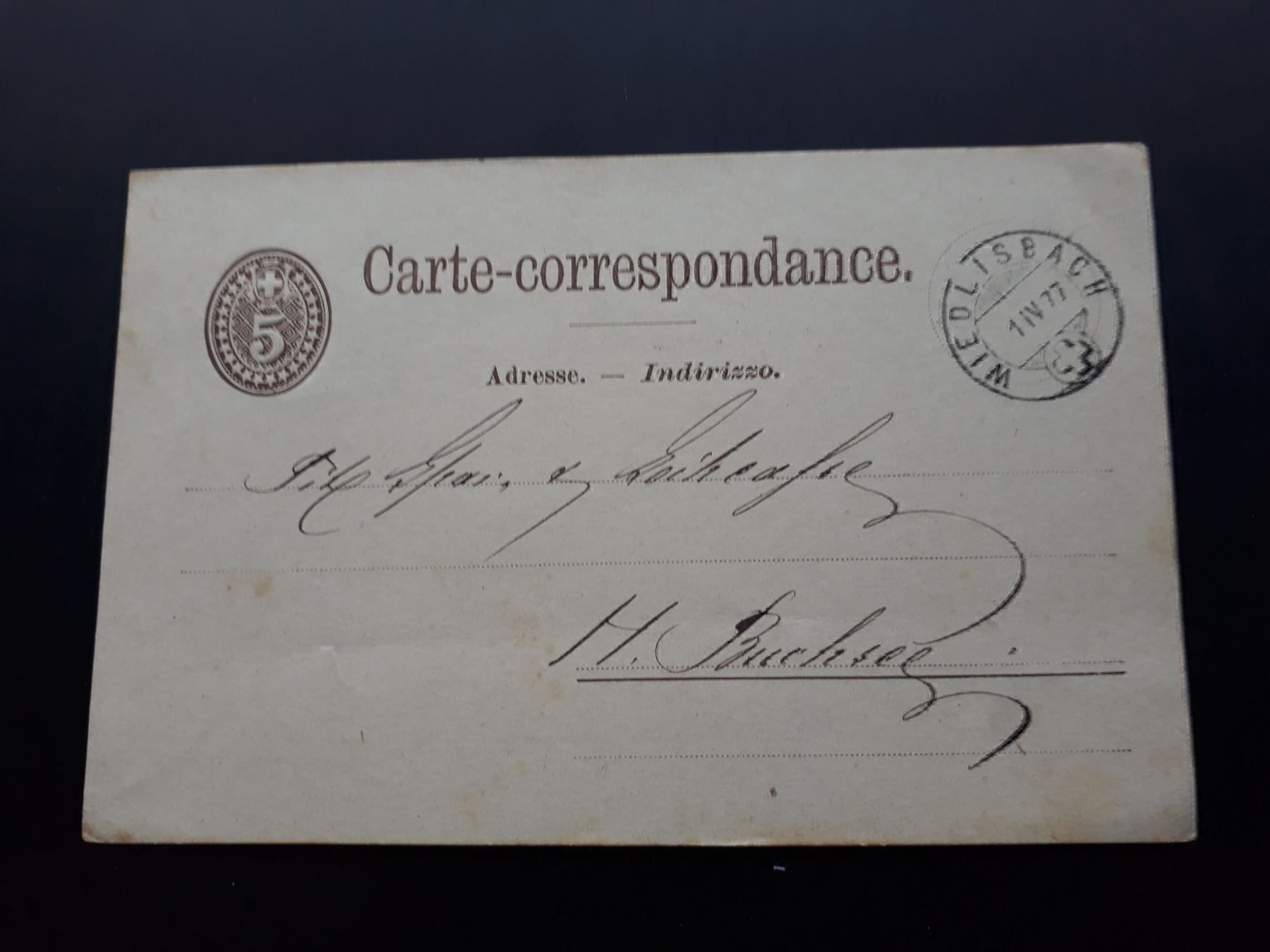 Cartoline: Karte Wiedlisbach, 1.IV.(18)77 – Usato da Herzogenbuchsee venduto da Herkules9