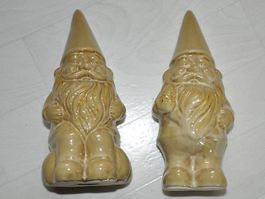 2 Keramik Zwerge, Wichtel Figuren, beige, tolle Deko!