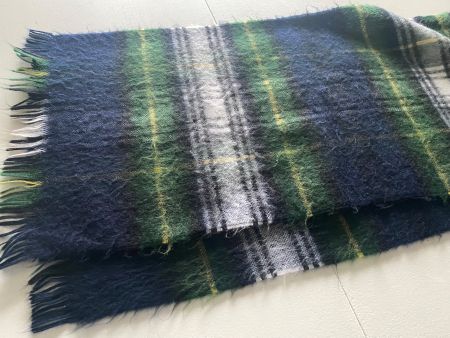 Wolle Schal, Foulard,  blau/grün/weiss, 130x28cm