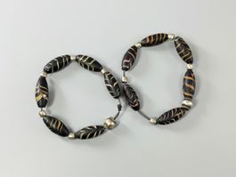 Glasperlen Armband mit Silberperlen - Schwarz, Top Zustand!