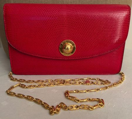 CELINE Sac de soirée vintage en Lézard rouge