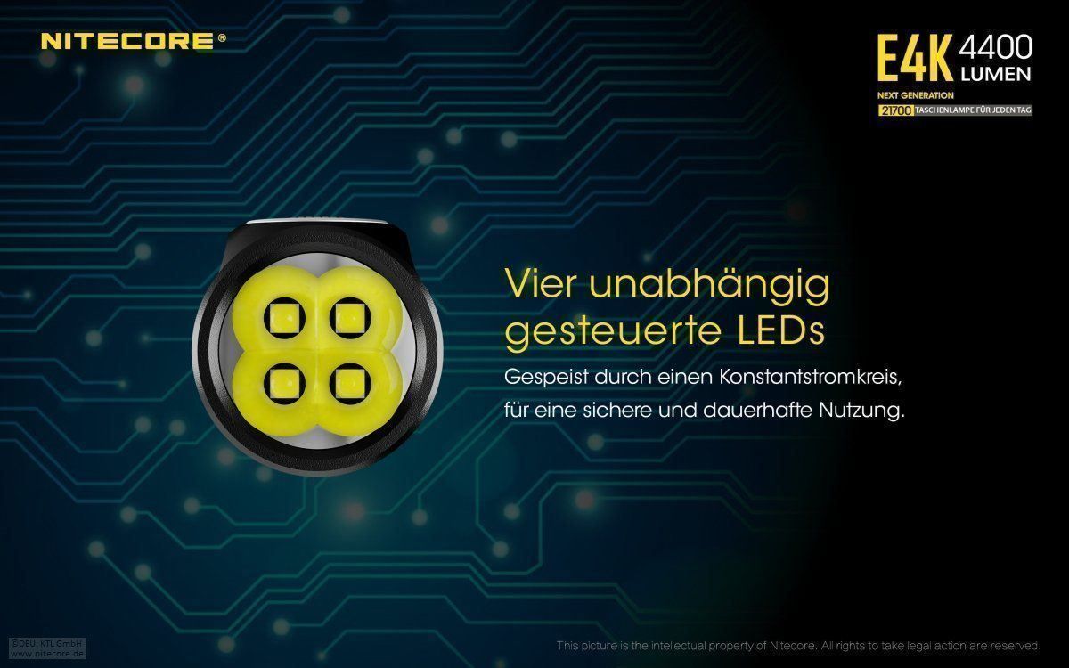 NiteCore Lampade: NiteCore E4K Taschenlampe-4400 Lumen – Nuovo e nell'imballaggio originale da Grüningen venduto da Prolumin 2