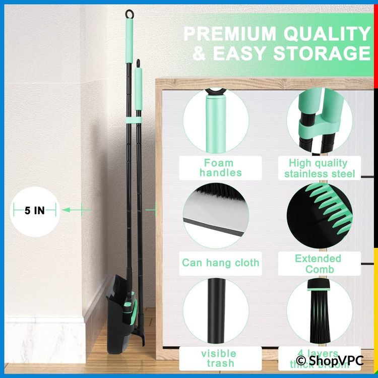 Kör4u Besen-Set Mit Kehrschaufel - 180° Drehbarer Kopf & Integrierte Haarentfernung