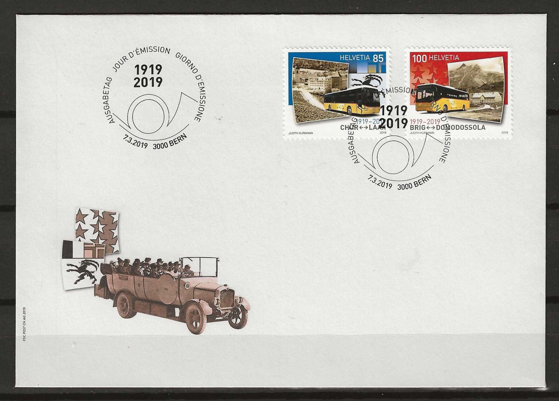 Tutti i francobolli: F1719 - FDC 100 ans bus de la poste – Usato da Trélex venduto da Phil_Albert