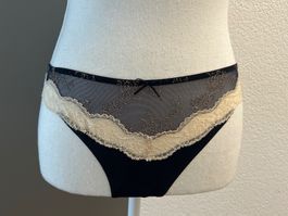 Damen Slip mit Spitzen dunkelblau/ beige