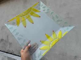 Glasplatte 40 x 38,5 cm große handbemalt