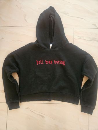 Schwarzer Cropped Hoodie Baumwolle Graphic bestickt