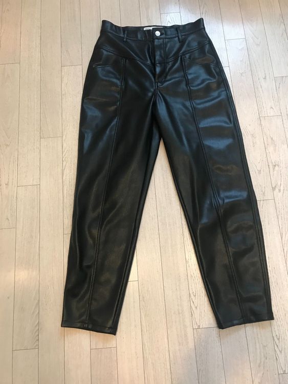 Pantalon paperbag simili cuir vert kaki femme | Bréal