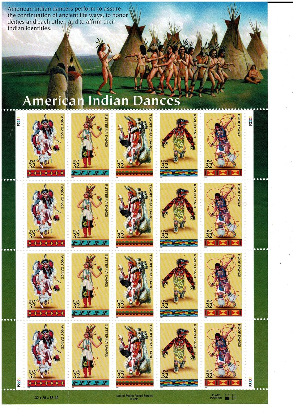 Alle Briefmarken: USA American Indian Dances 1 KB ** – Neu (gemäss Beschreibung) aus Lausanne von Whorvath