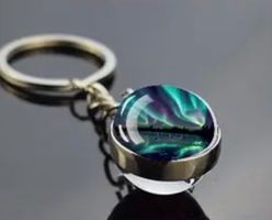 Schlüsselanhänger-Nordlicht-Aurora- Nachtleuchtend-Glaskugel