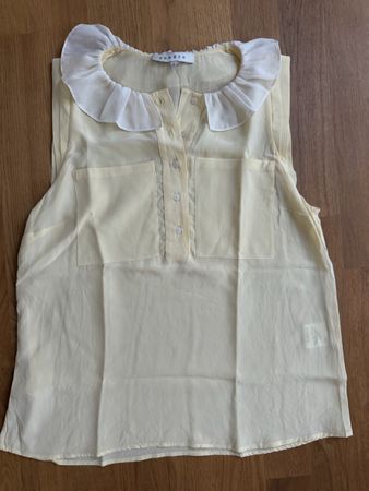 Sandro Bluse gelb 100% Seide mit Rüschenkragen Gr. S